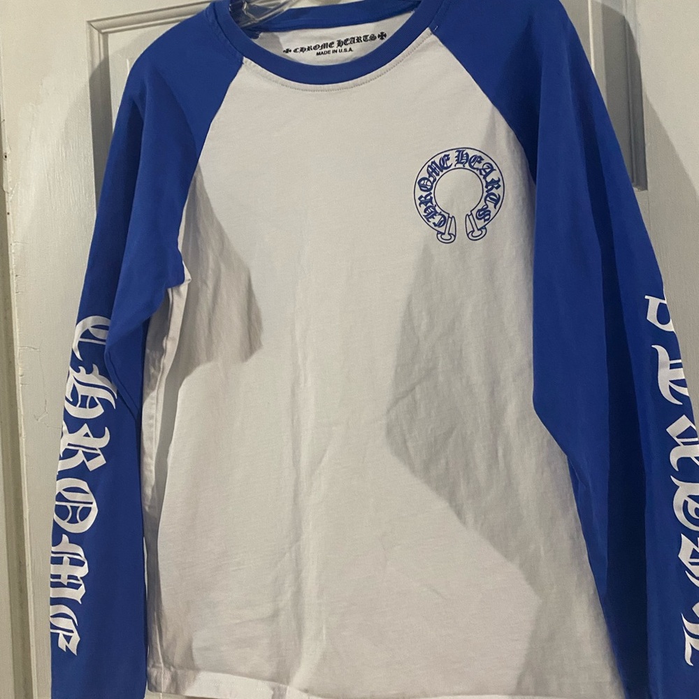 Chrome Hearts Kids Long Sleeve Blue and White Tee